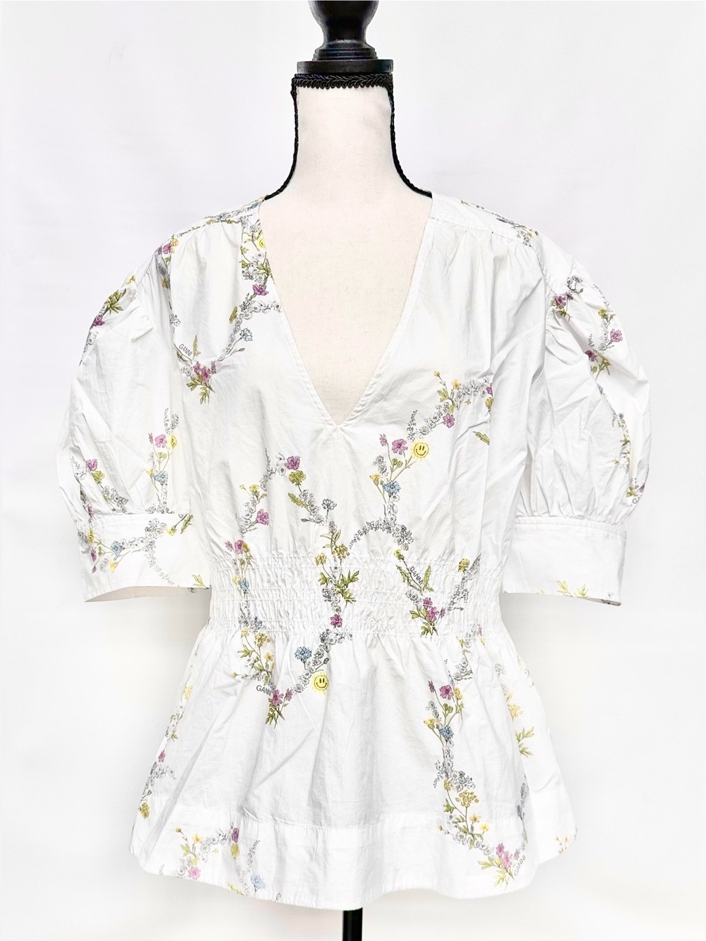 Ganni White Floral poplin Peplum